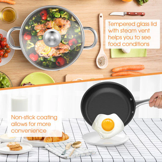7-Piece Stainless Steel Cookware Set With Tempered Glass Lid-Silver - Image 8
