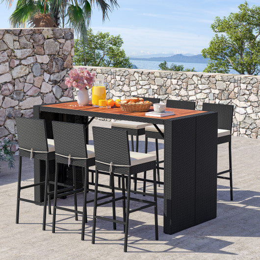7 Pieces Patio Rattan Bar Set With Seat Cushions for Porch Yard Garden - Image 2