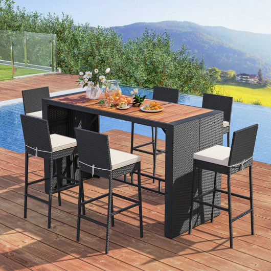 7 Pieces Patio Rattan Bar Set With Seat Cushions for Porch Yard Garden - Image 3