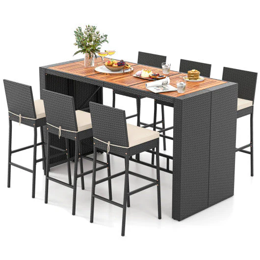 7 Pieces Patio Rattan Bar Set With Seat Cushions for Porch Yard Garden - Image 4