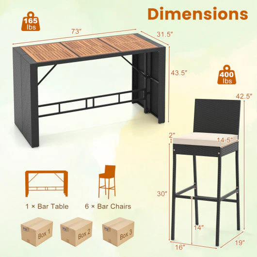 7 Pieces Patio Rattan Bar Set With Seat Cushions for Porch Yard Garden - Image 5