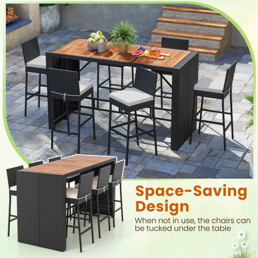 7 Pieces Patio Rattan Bar Set With Seat Cushions for Porch Yard Garden - Image 8