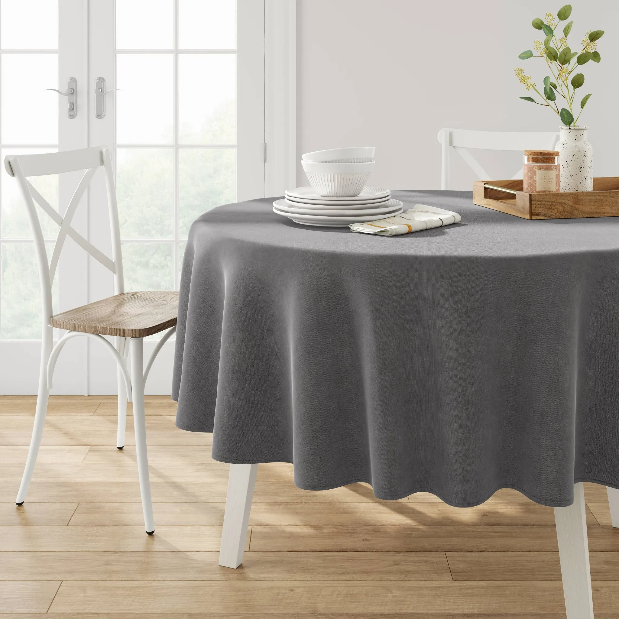70" Round Solid Tablecloth - Gray - Image 2
