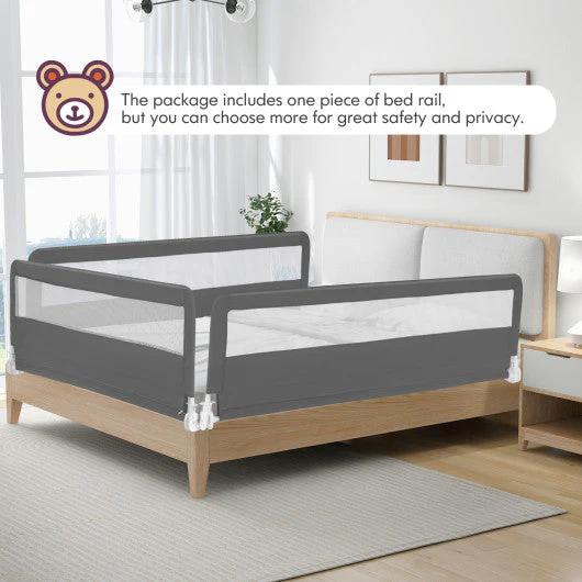 71 Inch Extra Long Swing Down Bed Guardrail With Safety Straps-Gray - Image 3
