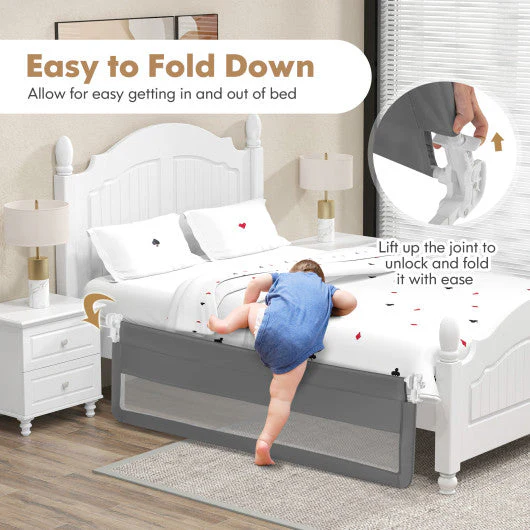 71 Inch Extra Long Swing Down Bed Guardrail With Safety Straps-Gray - Image 7