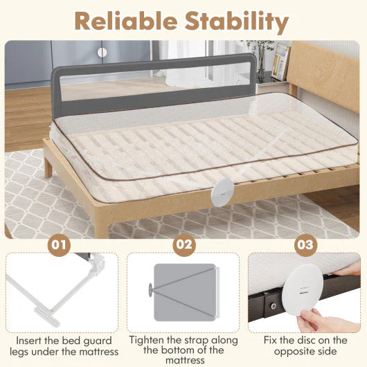 71 Inch Extra Long Swing Down Bed Guardrail With Safety Straps-Gray - Image 8