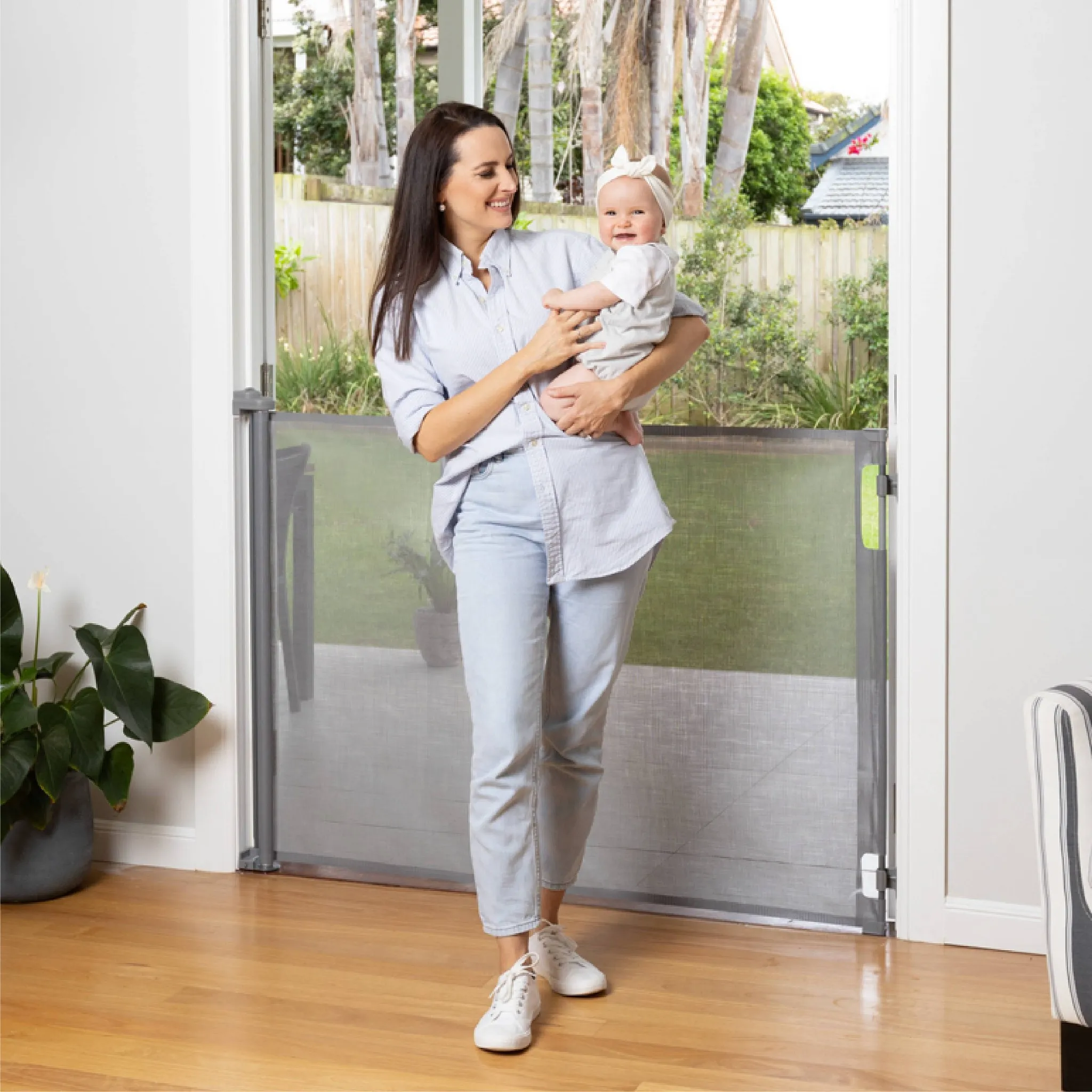 71" Wide x 41" Tall Retractable Baby Gate - 3123 - Gray - Image 3