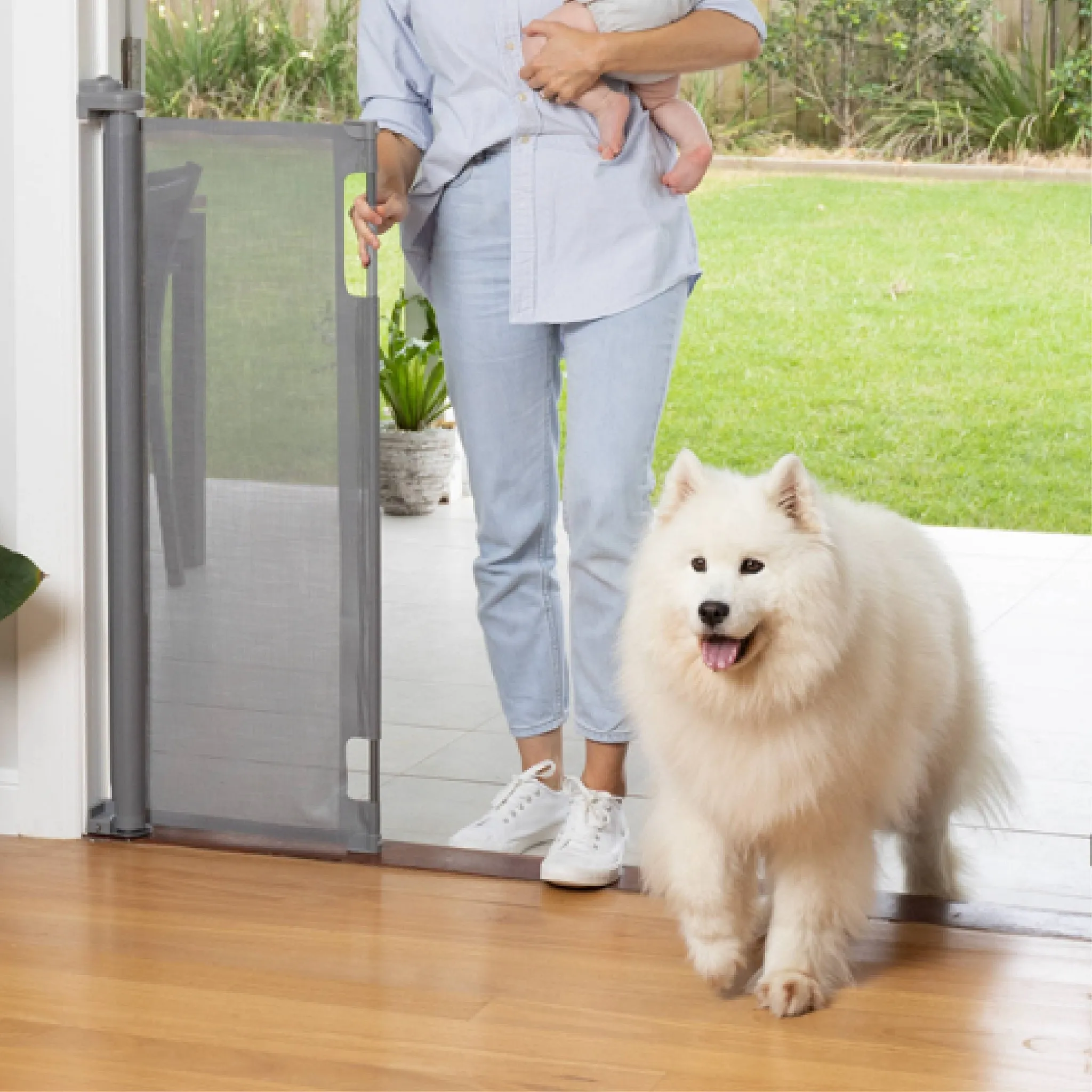 71" Wide x 41" Tall Retractable Baby Gate - 3123 - Gray - Image 4