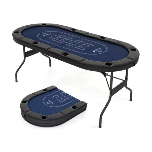 72 Inch Foldable Poker Table for 8 Players Portable Oval Card Board Game Table-Blue - Image 7