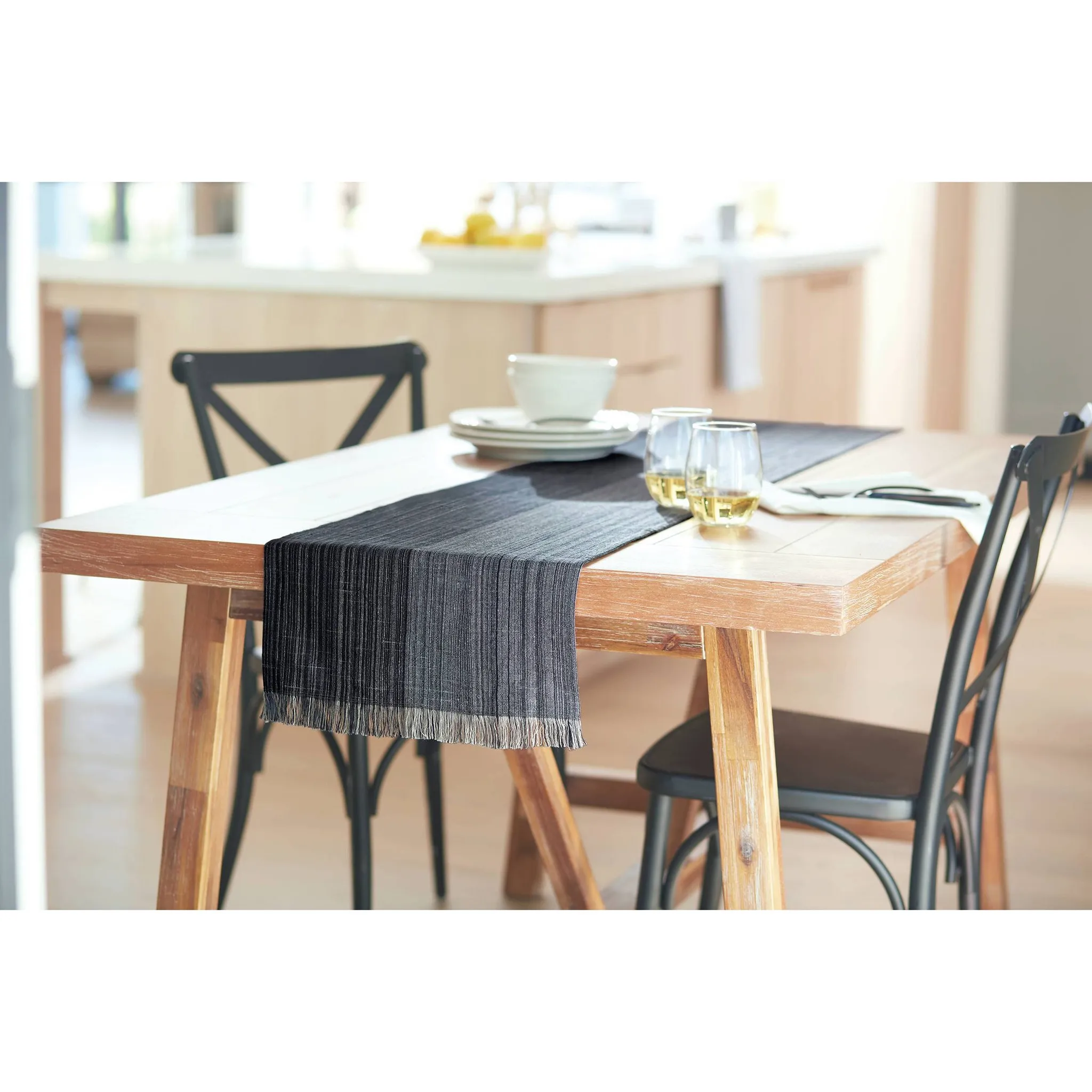 72" x 14" Cotton Striped Table Runner - Navy Blue - Image 4