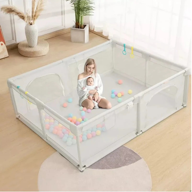4-Panel Baby Playpen Spacious & Secure Portable Playard - White
