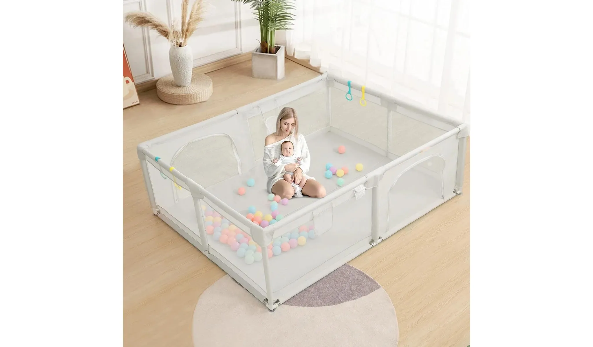 4-Panel Baby Playpen Spacious & Secure Portable Playard - White - Image 5
