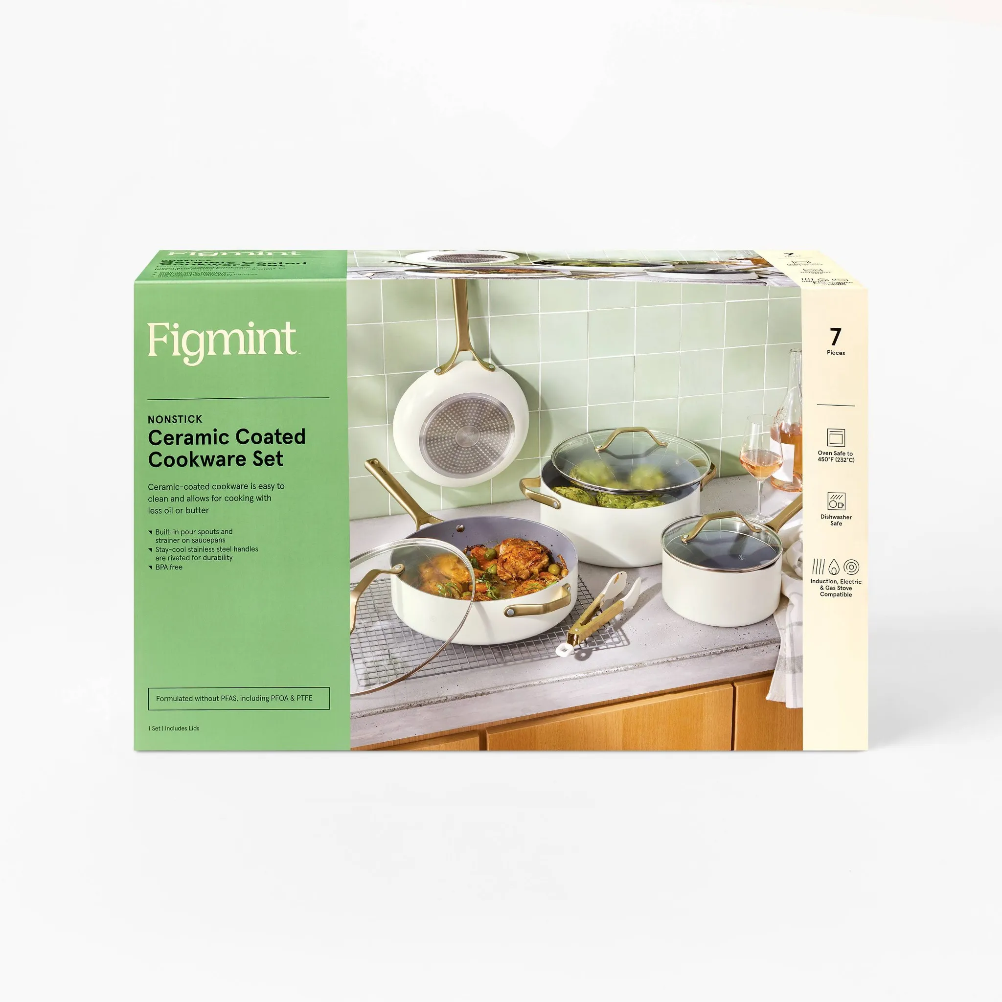 7pc Nonstick Ceramic Coated Aluminum Cookware Set - Image 4