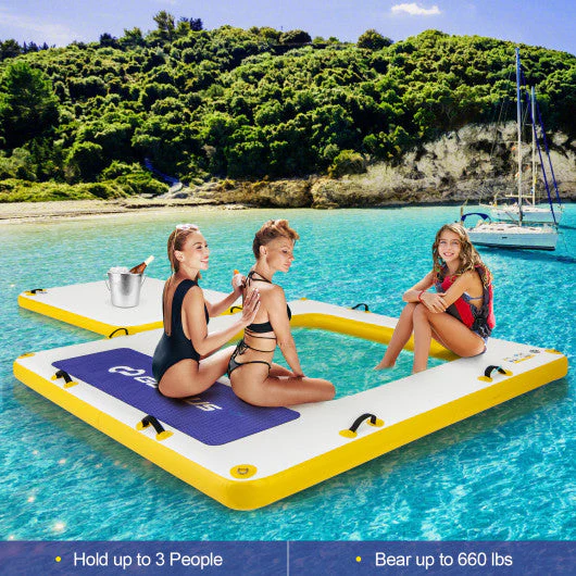 8 Ft X 8 Ft Inflatable Dock Platform With Mesh Swim Lounge