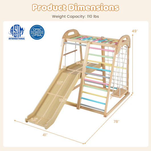 8-in-1 Jungle Gym Wooden Montessori Climber Playset With Slide and Monkey Bar for Kids 3-5 Years Old-Multicolor - Image 4