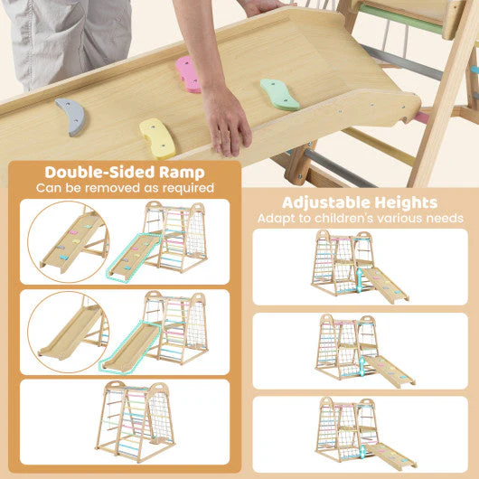 8-in-1 Jungle Gym Wooden Montessori Climber Playset With Slide and Monkey Bar for Kids 3-5 Years Old-Multicolor - Image 6