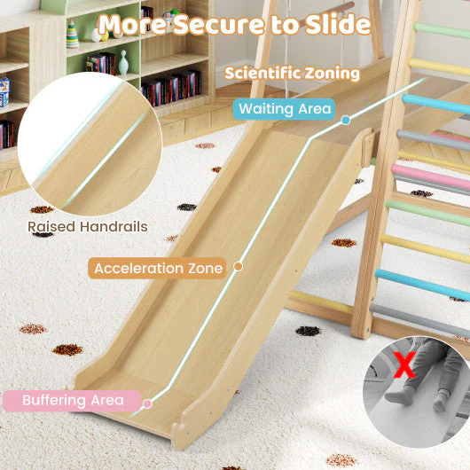 8-in-1 Jungle Gym Wooden Montessori Climber Playset With Slide and Monkey Bar for Kids 3-5 Years Old-Multicolor - Image 7