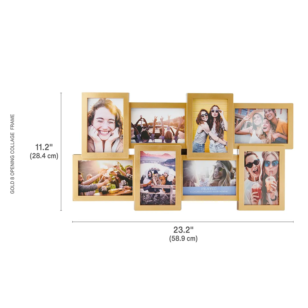 8 Opening Photo Collage Frame, Displays Four 4x6 and Four 6x4 Inch Photos, Gold, 23.23x11.22x0.98 Inch