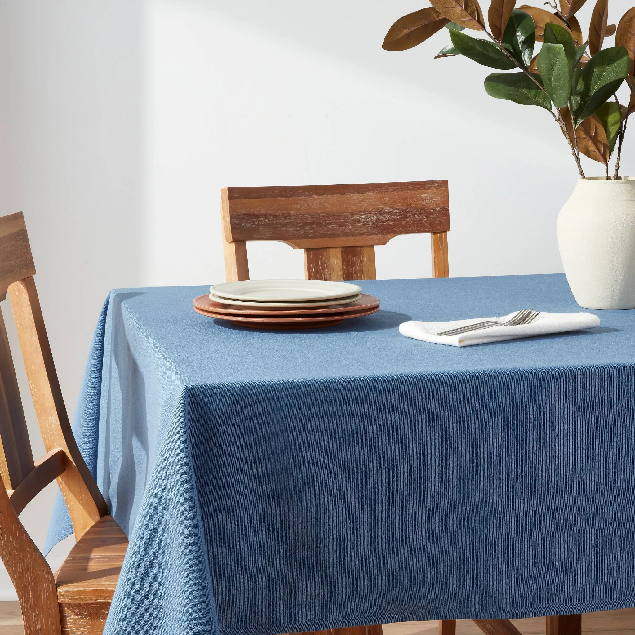 84" x 60" Cotton Blue Tablecloth Blue - Image 2