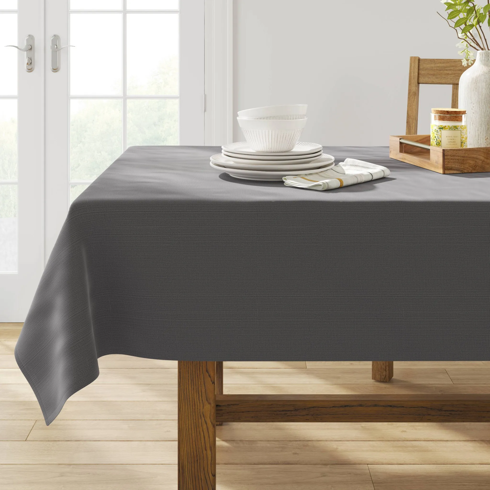 84" x 60" Solid Gray Tablecloth - Image 2
