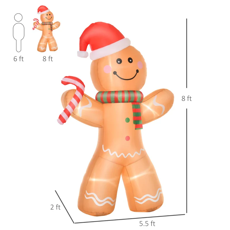 8ft Christmas Inflatable Gingerbread Man with a Candy Cane - Image 8
