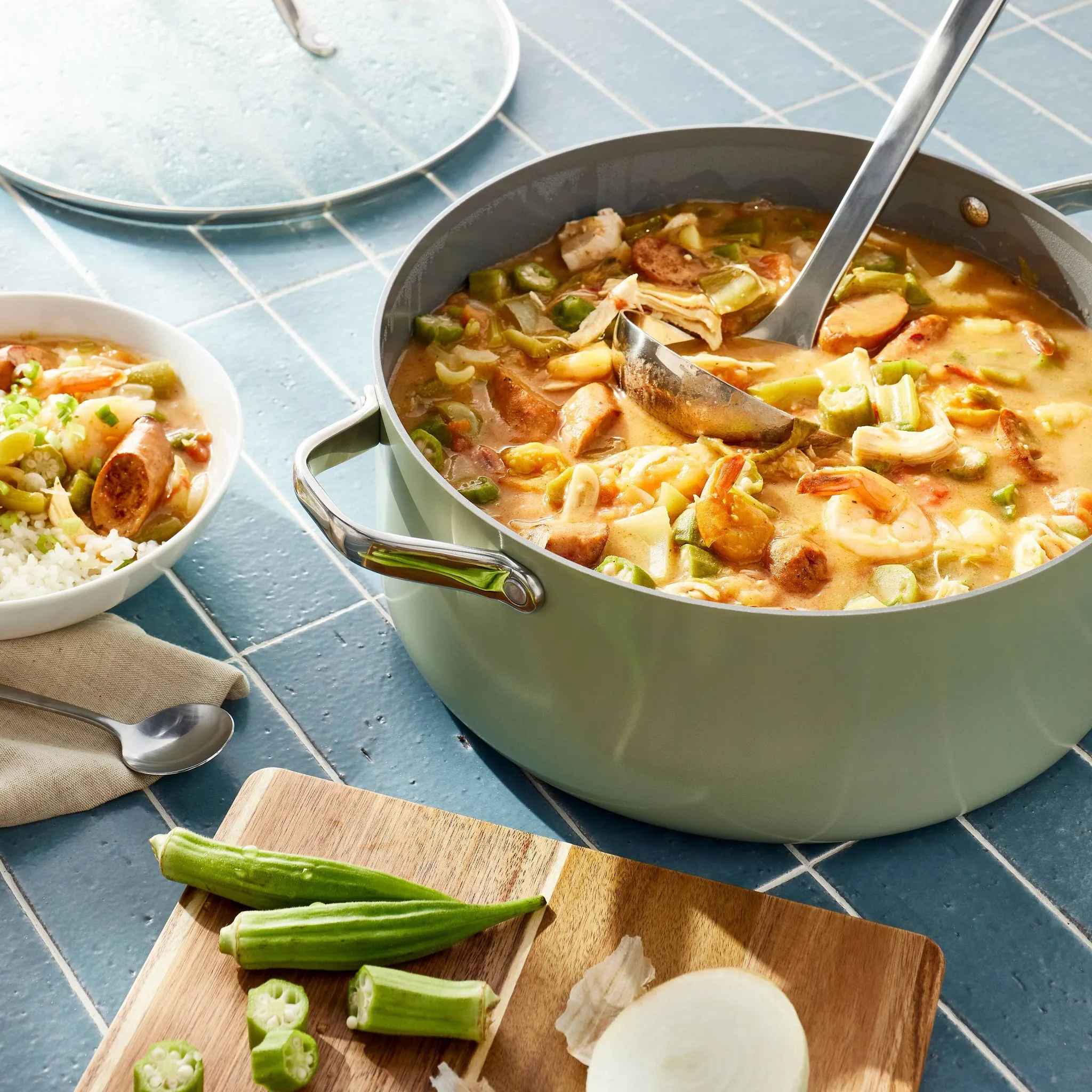 8qt Nonstick Ceramic Coated Aluminum Wide Stock Pot Sage Green - ™ - Image 3