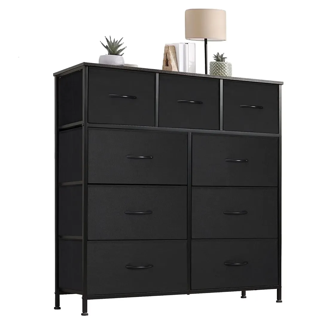 9-Drawer Fabric Dresser Storage Chest - Black