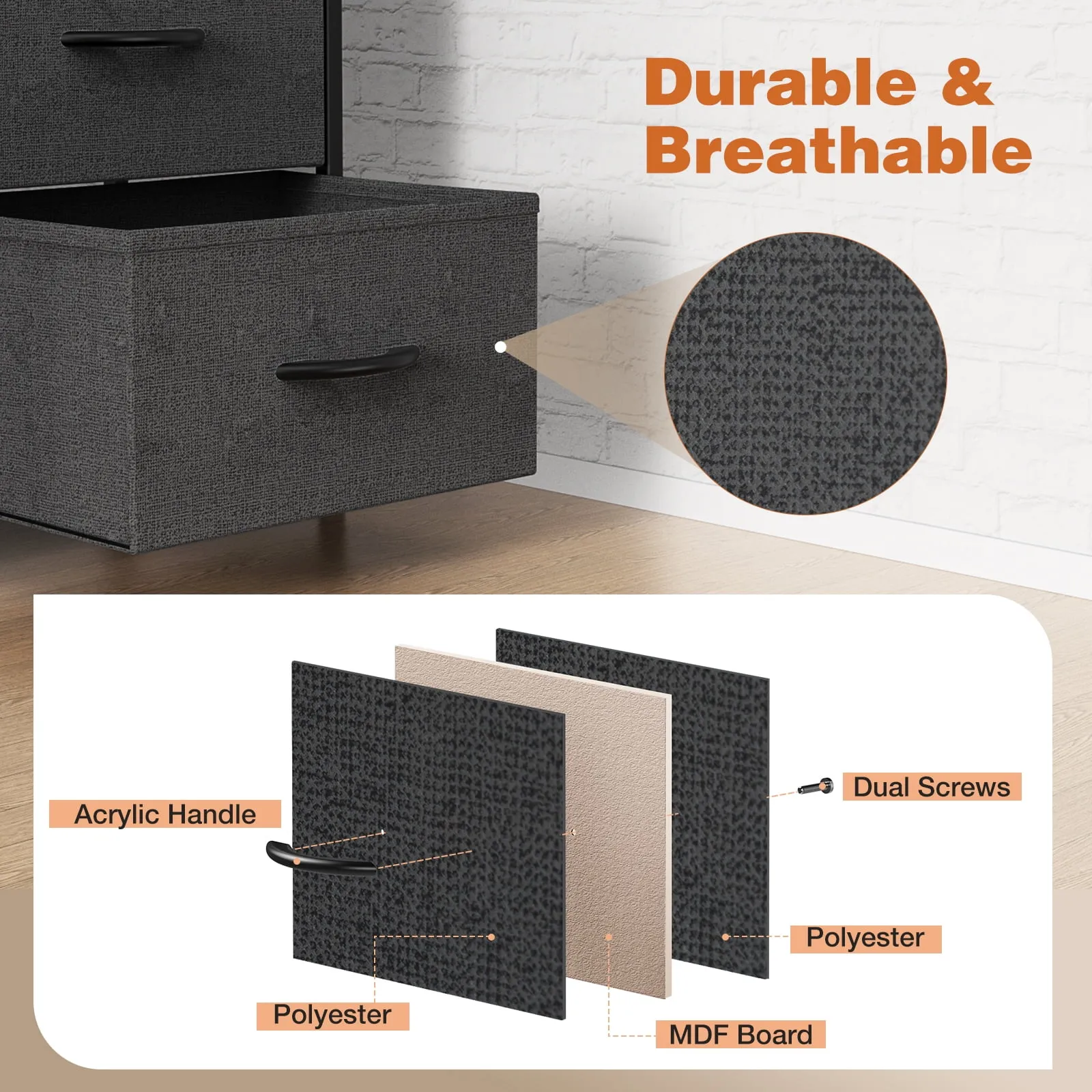 9-Drawer Fabric Dresser Storage Chest - Black - Image 6