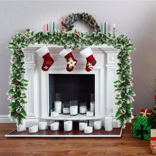 9 Feet Pre-Lit Snow Flocked Tips Christmas Garland With Red Berries - Image 2