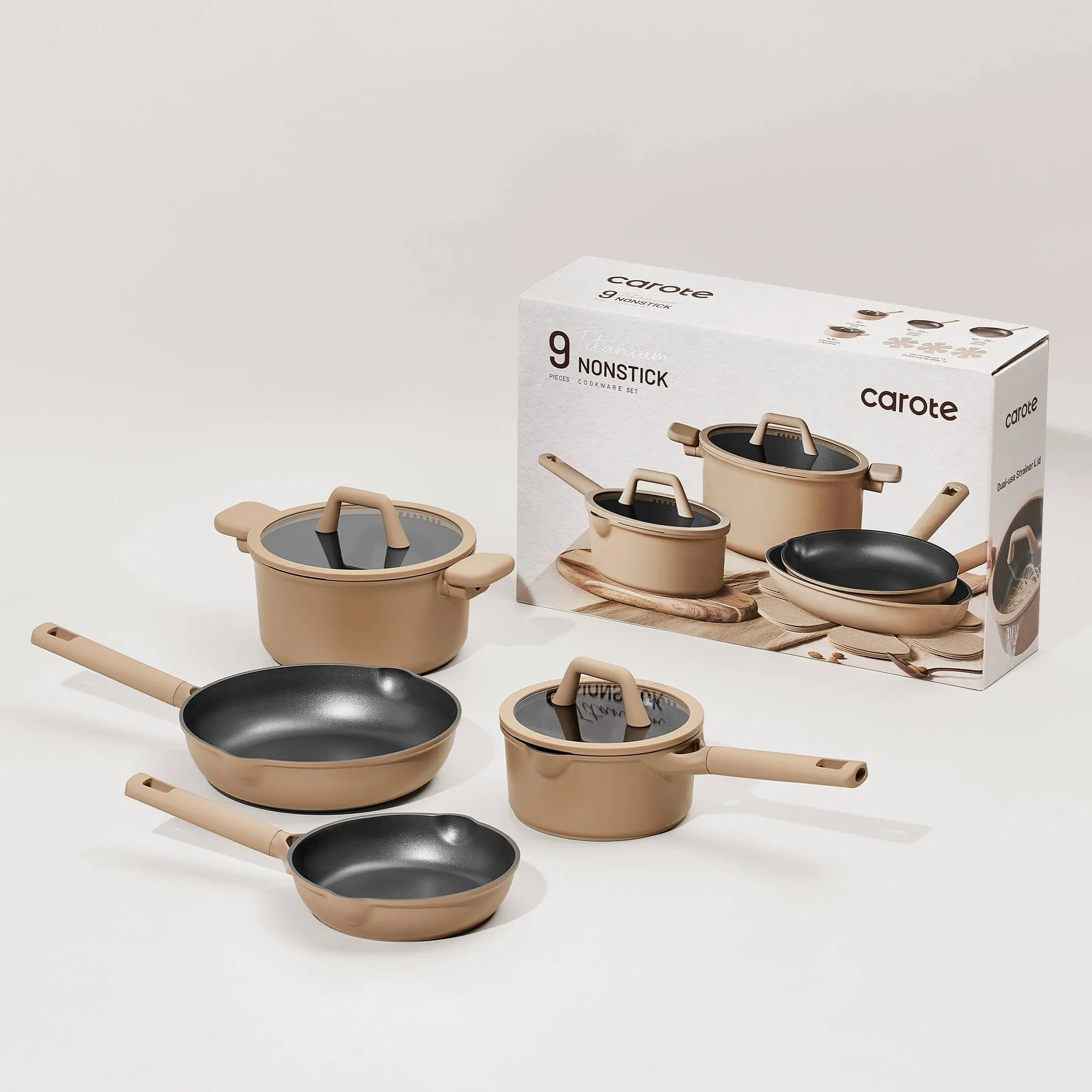 9-Piece Nonstick Cookware Set - Taupe - Image 6