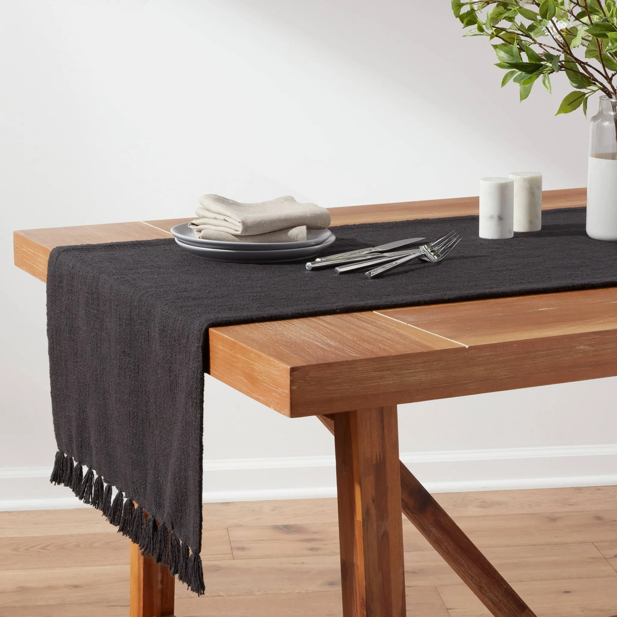 90" x 20" Cotton Textured Table Runner - Black - Image 2