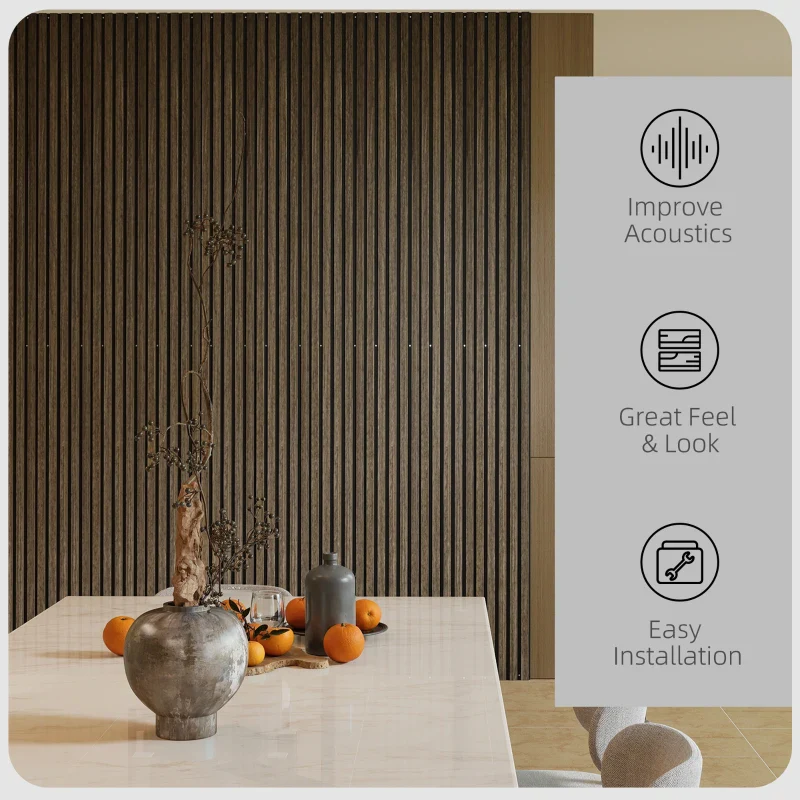 95" x 8" Wood Panels for Wall, 4 Pack Acoustic Panels, Sound Absorbing Slat Wall For Interior Wall Decor, Home, Walnut - Image 2
