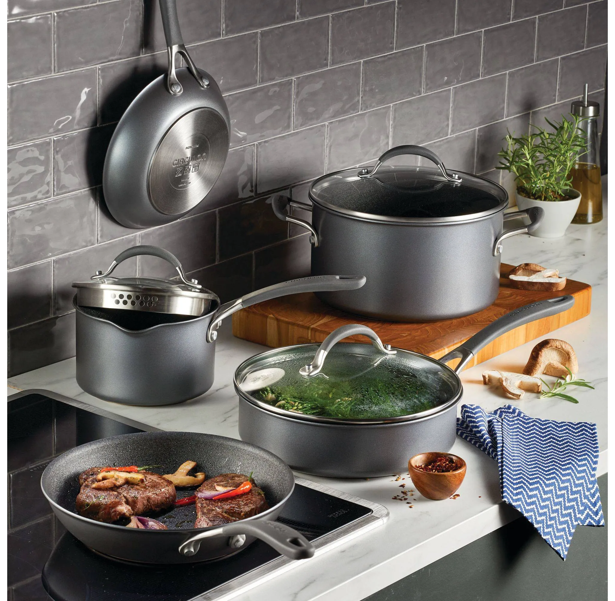 A1 Series with ScratchDefense Technology 8pc Nonstick Induction Cookware Pots and Pans Set - Graphite - Image 3