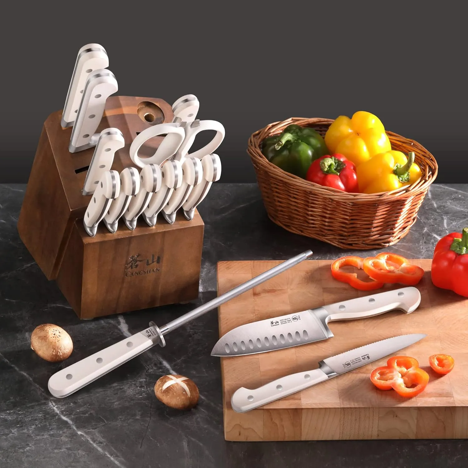 Adams Series 1027273 German Steel Forged 15-Piece Knife Block Set, White - Image 3