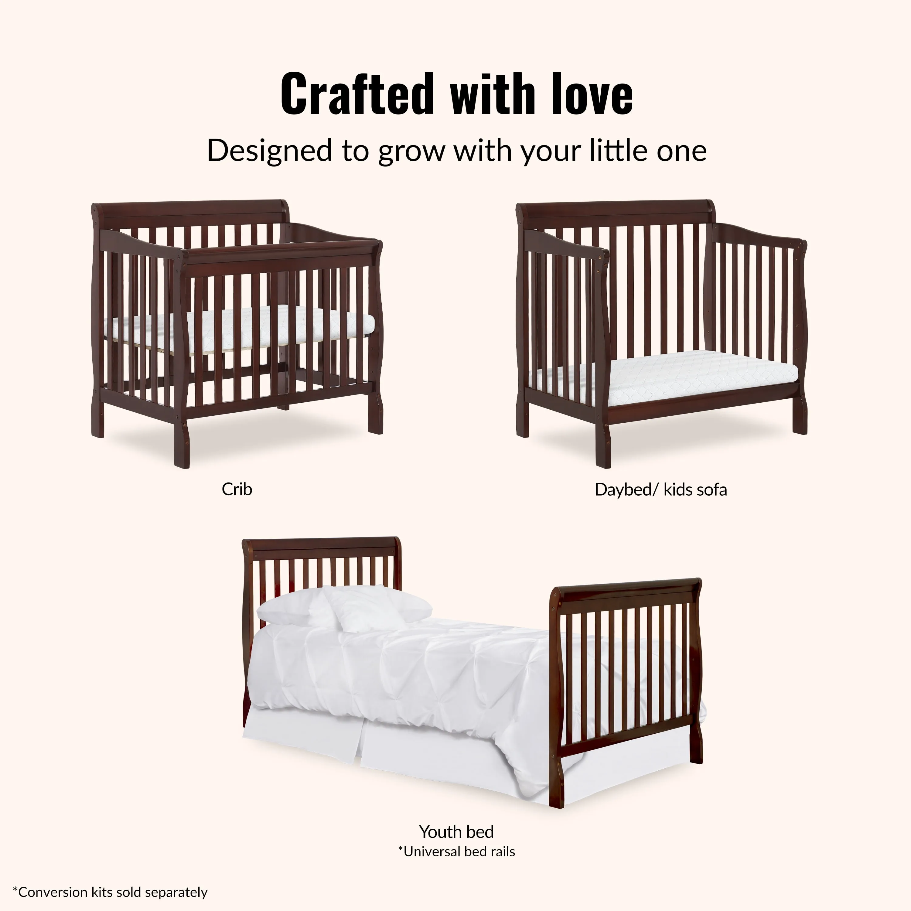4-in-1 Convertible Mini Crib - Espresso - Image 5
