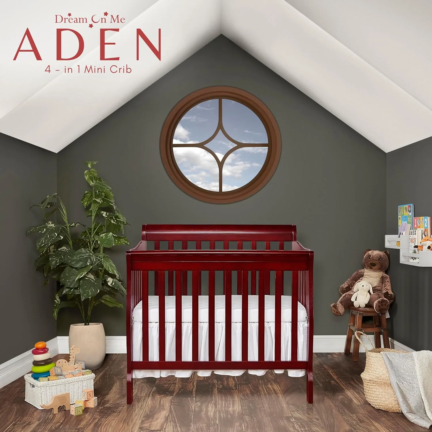 Aden 4-in-1 Convertible Mini Crib In Cherry - Image 3