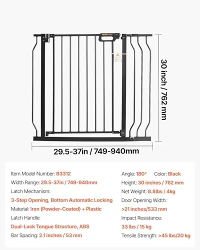 Adjustable Baby Gate - Black - Image 3