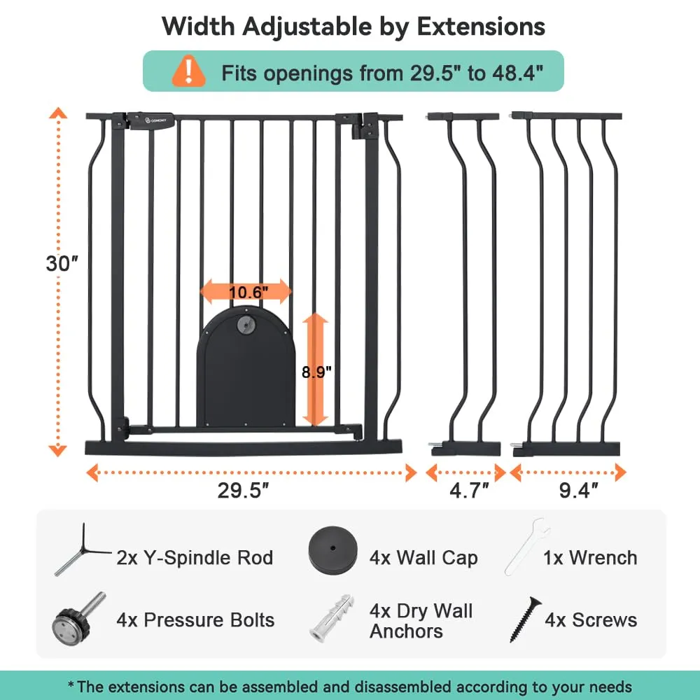 Adjustable Baby Gate with Cat Door - Black - Image 7