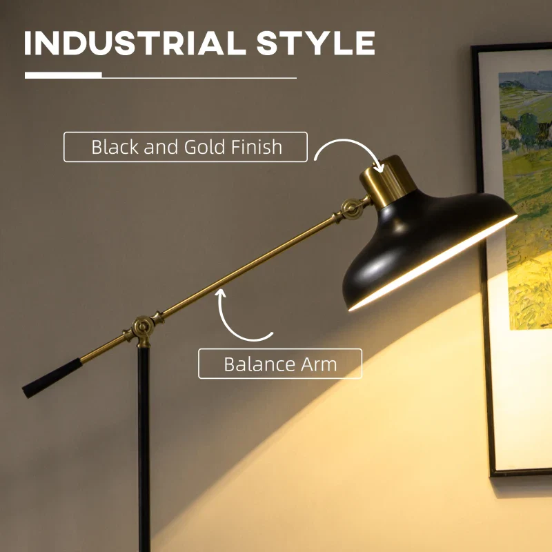 Adjustable Floor Lamps for Living Room, Standing Lamp for Bedroom with Balance Arm, Tall Black and Gold Lamp - Image 4