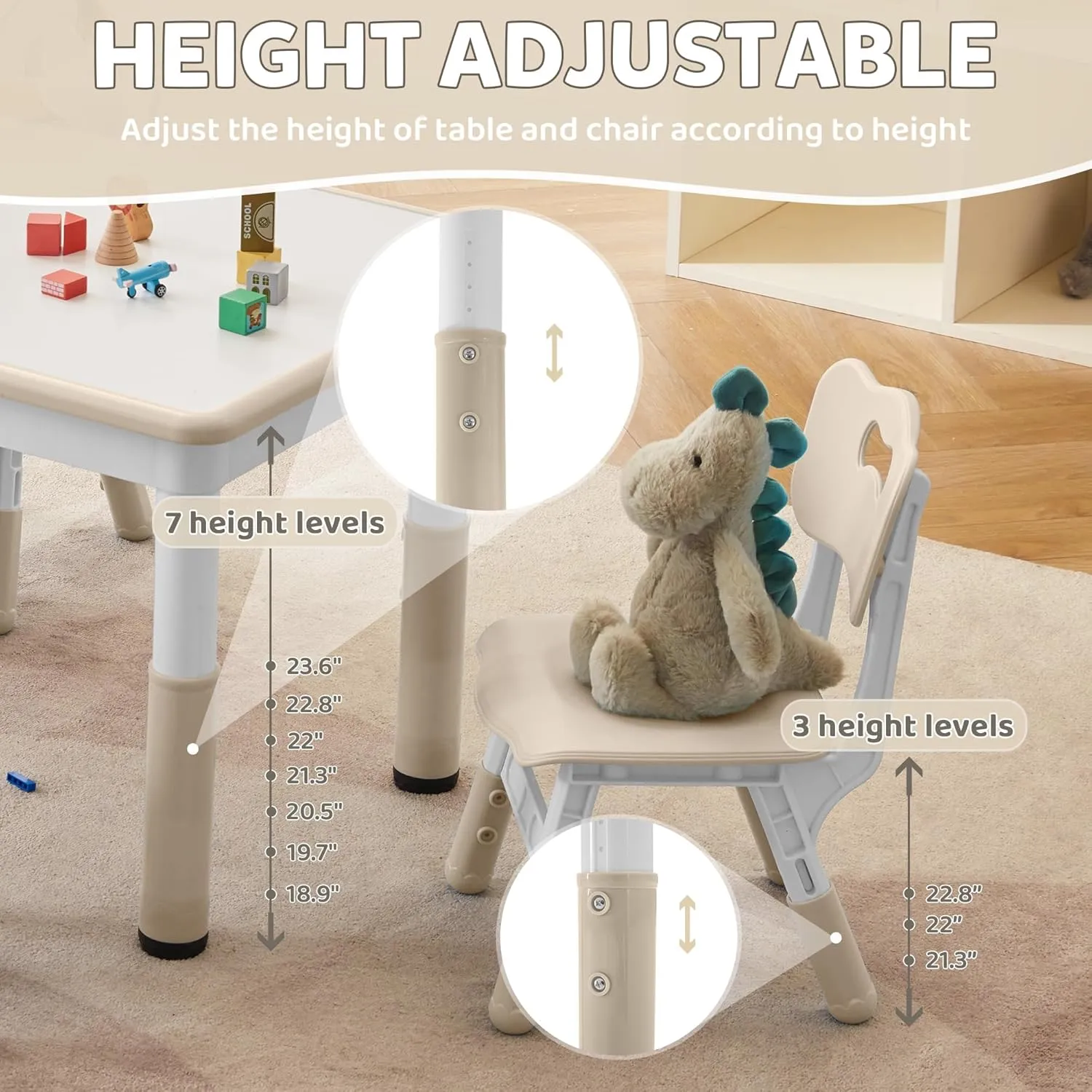Adjustable Kids Table and Chairs Set - Image 3