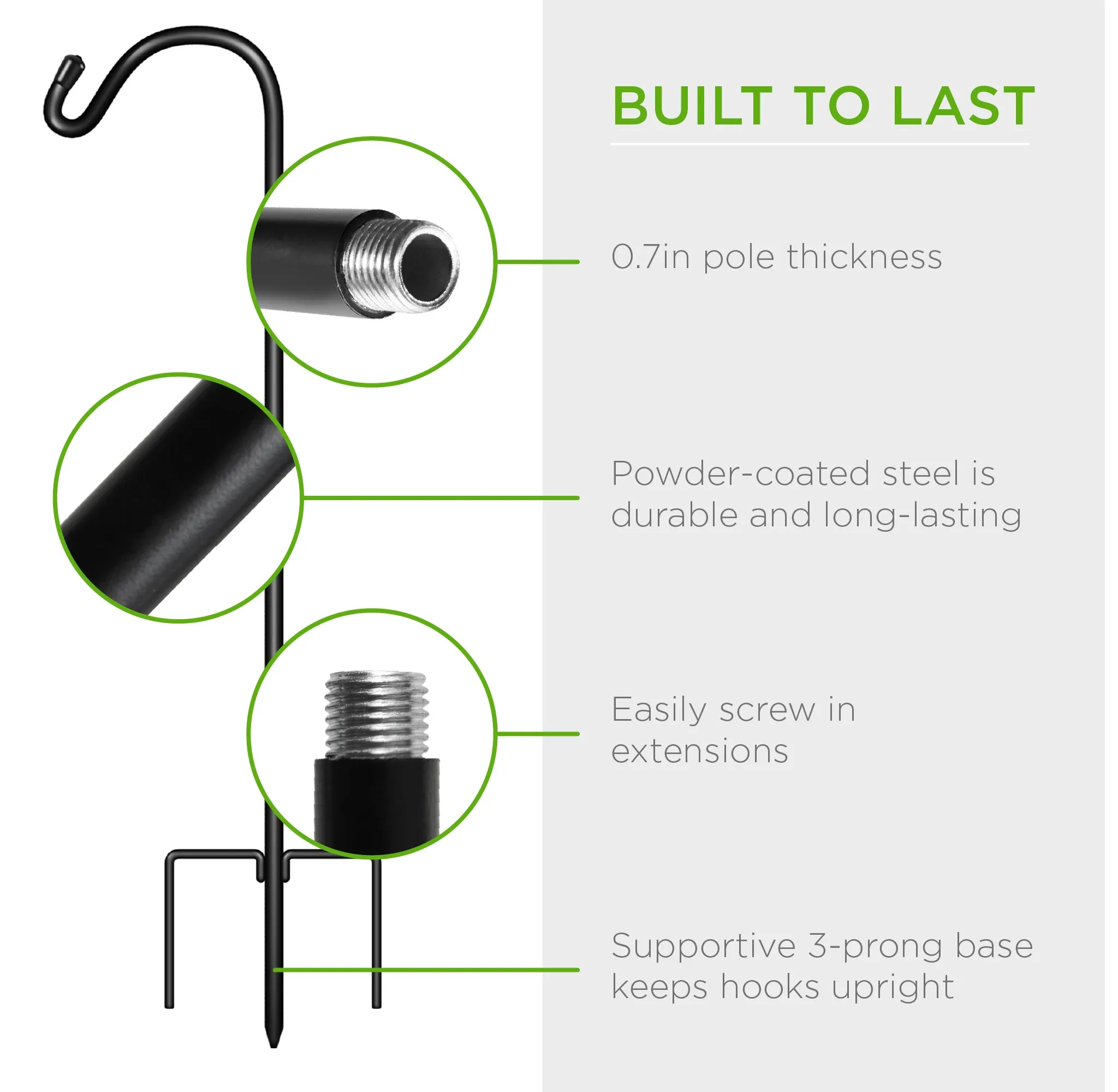 Adjustable Metal Garden Shepherd Hooks - Black - Image 4
