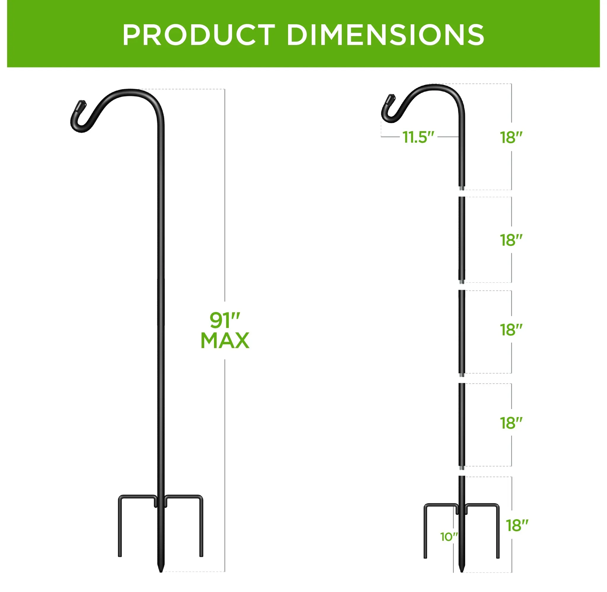 Adjustable Metal Garden Shepherd Hooks - Black - Image 7