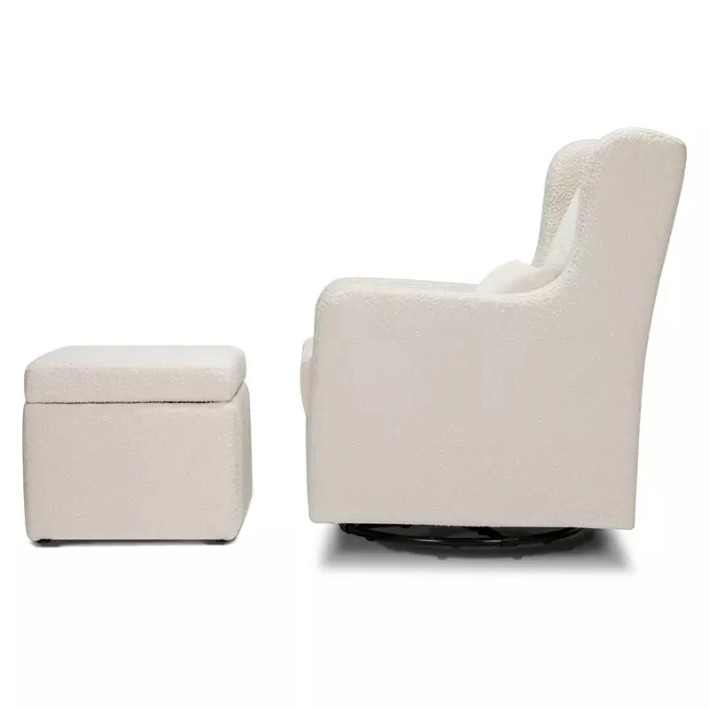 Swivel Glider with Storage Ottoman - Ivory Boucle - Image 2