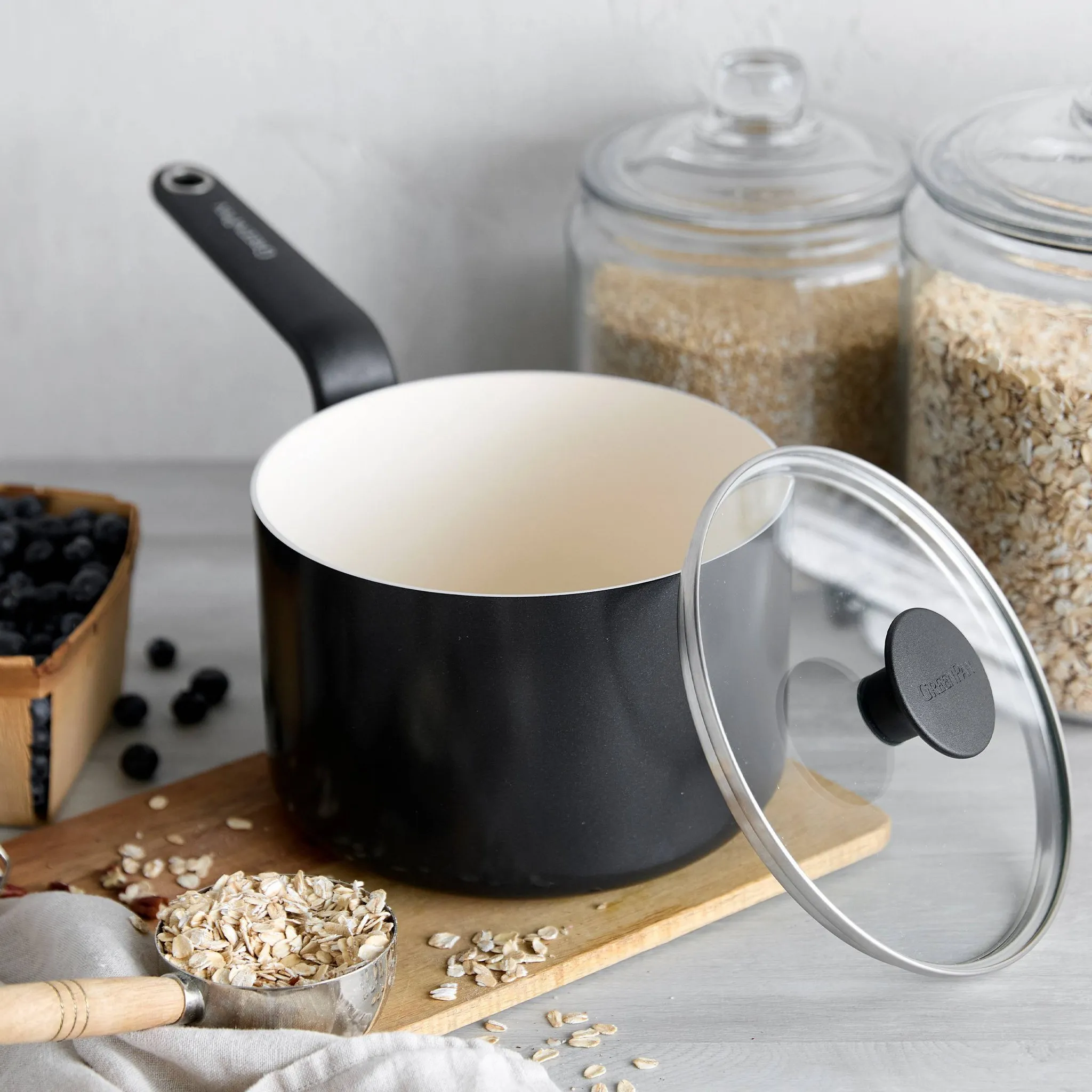 Advanced 3qt Ceramic Nonstick Sauce Pan with Lid - Black - Image 2