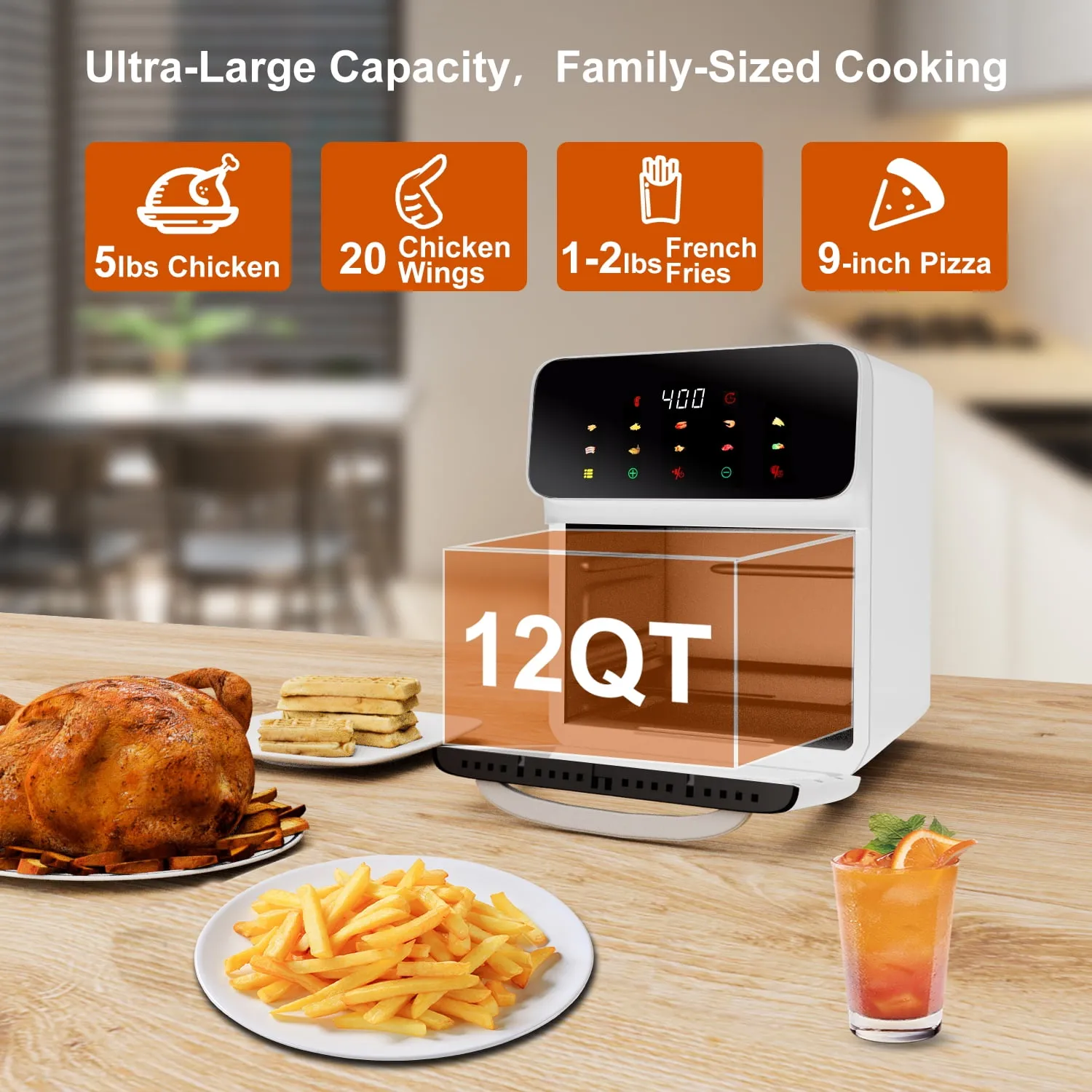 Air Fryer 12QT Convection Oven with 10-in-1 Multi Function - White - Image 6