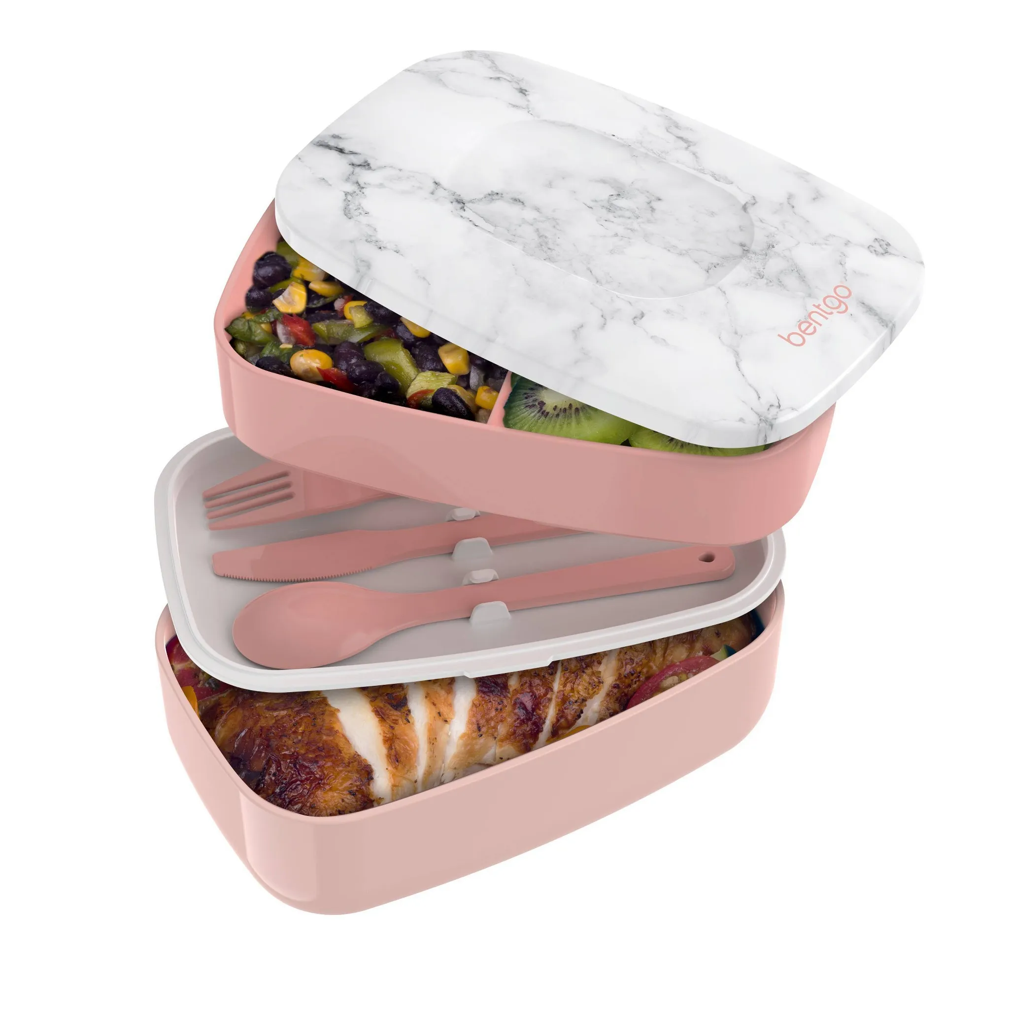 All-in-One Stackable Lunch Box Container - Blush Marble