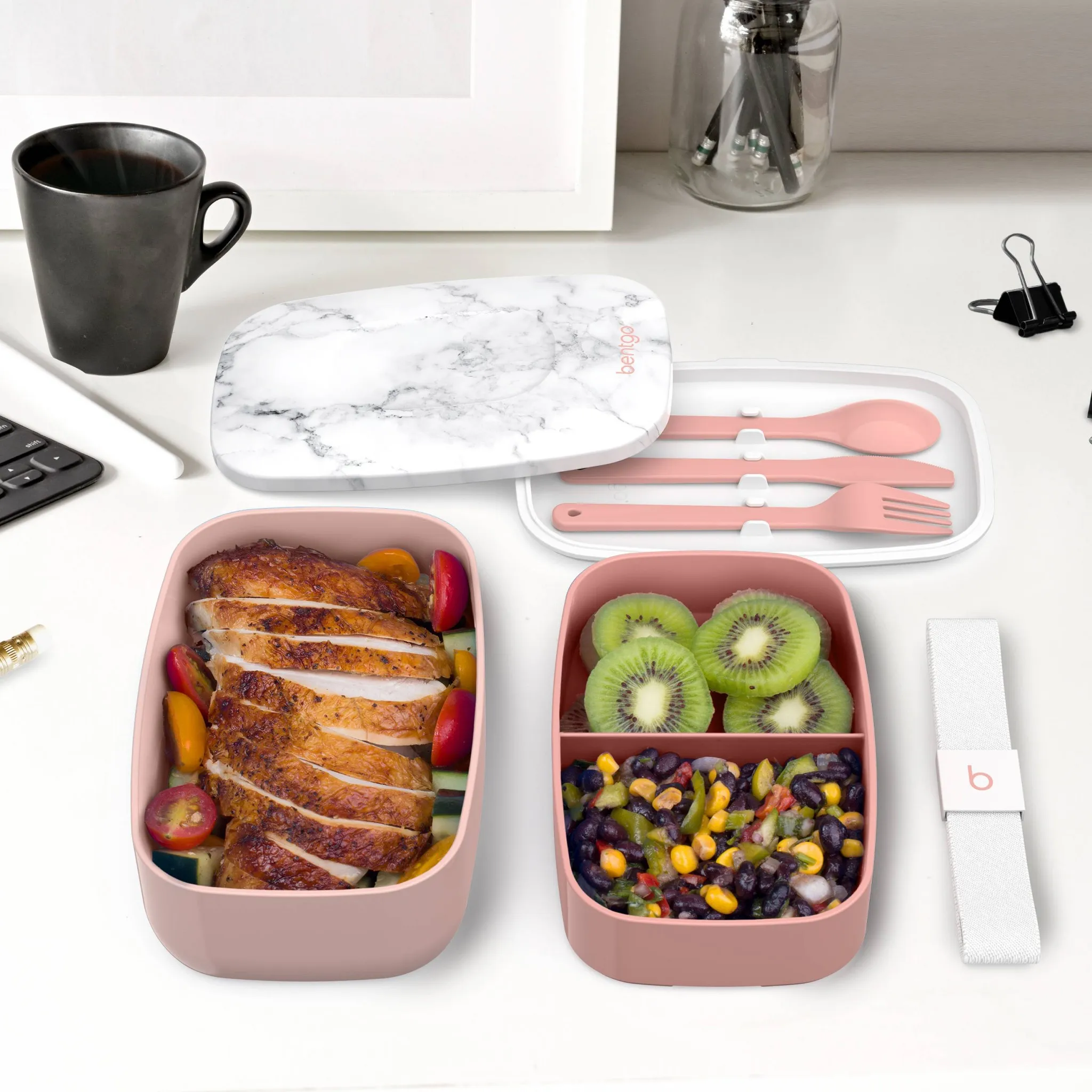 All-in-One Stackable Lunch Box Container - Blush Marble - Image 5