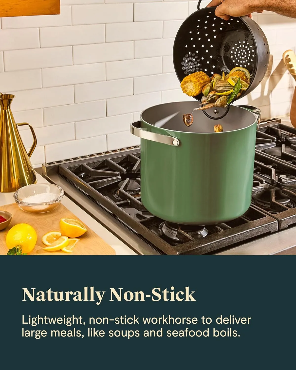 12 Qt Nonstick Ceramic Pot with Lid - Black/Gold - Image 5
