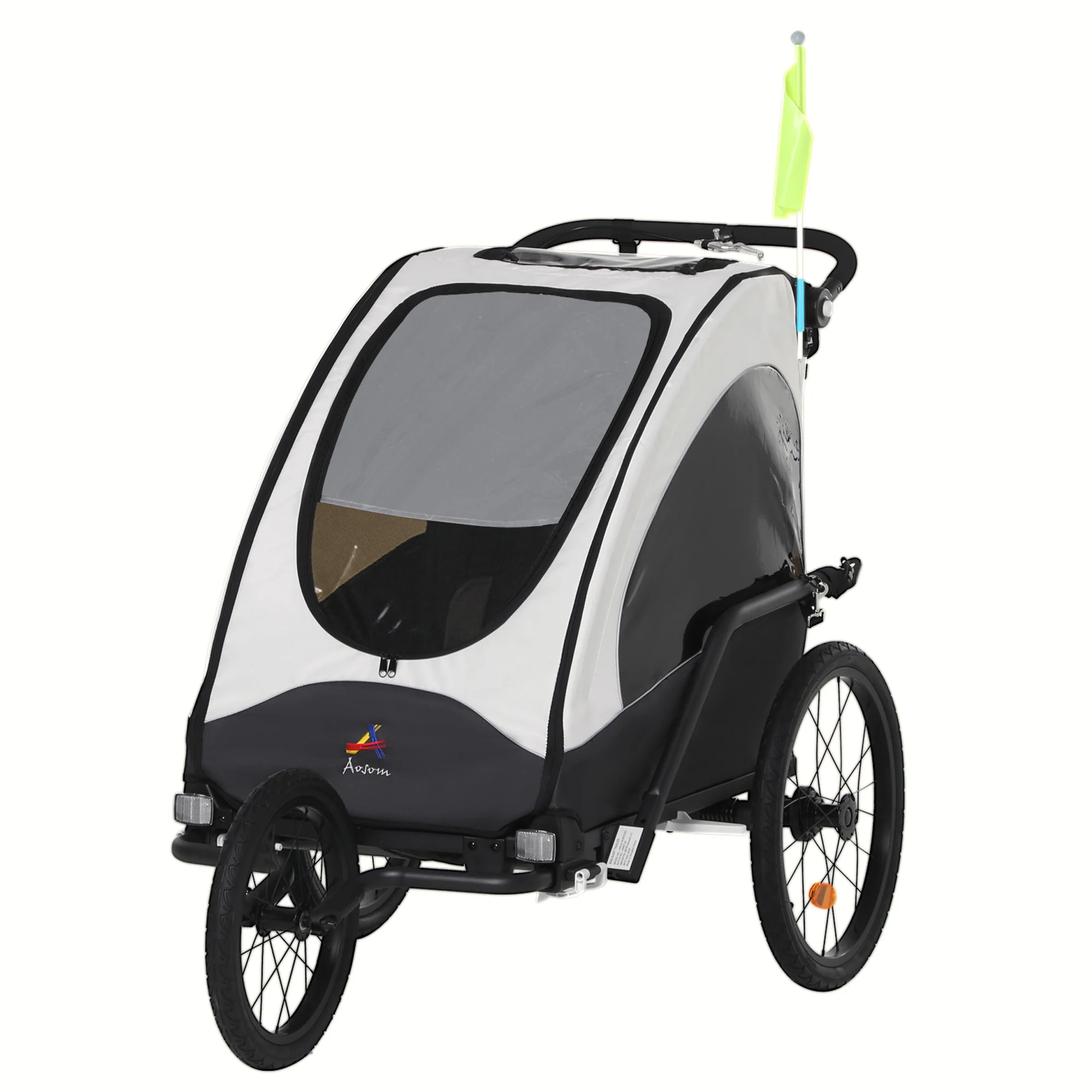Aosom Bike Trailer for Kids 3 In1 Foldable Child Jogger Stroller Baby Stroller Transport Carrier with Shock Absorber System Rubber Tires Adjustable Handlebar Kid Bicycle Trailer White and Grey