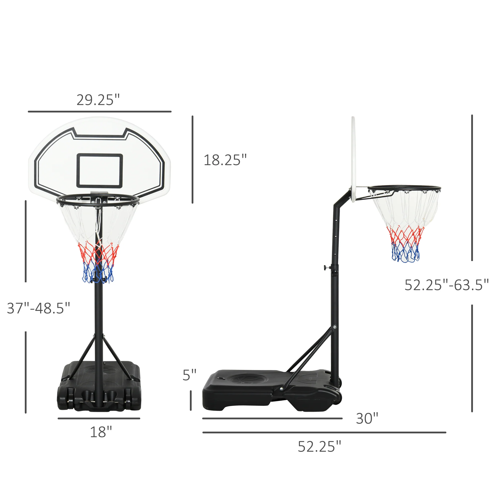 Aosom Height Adjustable Basketball Hoop, Portable Basketball Stand, 30" Backboard, Indoor Outdoor Goals Set for Kids Youth Adults - Image 2